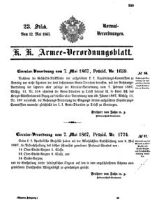 Verordnungsblatt für das Kaiserlich-Königliche Heer 18670512 Seite: 1