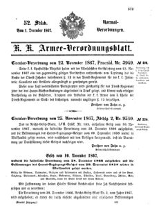 Verordnungsblatt für das Kaiserlich-Königliche Heer 18671201 Seite: 1