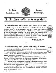 Verordnungsblatt für das Kaiserlich-Königliche Heer 18680222 Seite: 1