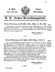 Verordnungsblatt für das Kaiserlich-Königliche Heer 18680404 Seite: 1