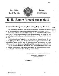 Verordnungsblatt für das Kaiserlich-Königliche Heer 18680507 Seite: 1