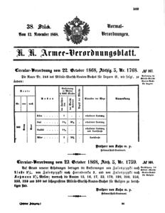 Verordnungsblatt für das Kaiserlich-Königliche Heer 18681112 Seite: 1