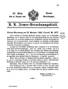 Verordnungsblatt für das Kaiserlich-Königliche Heer 18681122 Seite: 1