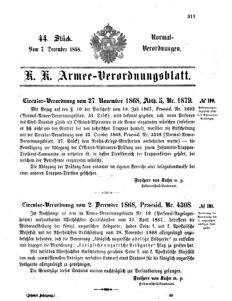 Verordnungsblatt für das Kaiserlich-Königliche Heer 18681207 Seite: 1