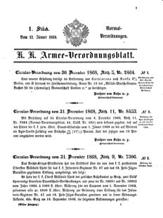 Verordnungsblatt für das Kaiserlich-Königliche Heer 18690112 Seite: 1