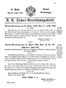 Verordnungsblatt für das Kaiserlich-Königliche Heer 18690125 Seite: 1