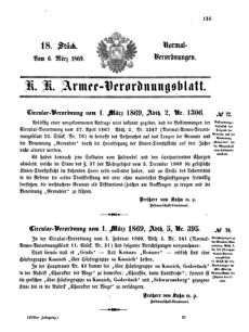 Verordnungsblatt für das Kaiserlich-Königliche Heer 18690306 Seite: 1