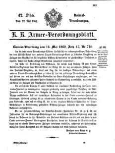 Verordnungsblatt für das Kaiserlich-Königliche Heer 18690522 Seite: 1