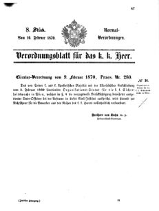 Verordnungsblatt für das Kaiserlich-Königliche Heer 18700216 Seite: 1