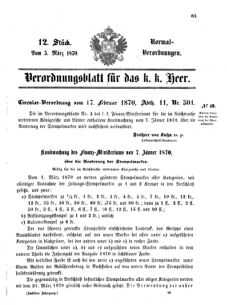 Verordnungsblatt für das Kaiserlich-Königliche Heer 18700305 Seite: 45