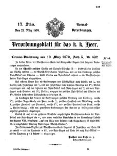 Verordnungsblatt für das Kaiserlich-Königliche Heer 18700323 Seite: 1