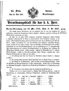 Verordnungsblatt für das Kaiserlich-Königliche Heer 18700525 Seite: 1