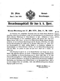 Verordnungsblatt für das Kaiserlich-Königliche Heer 18700602 Seite: 1