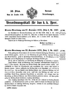 Verordnungsblatt für das Kaiserlich-Königliche Heer 18701020 Seite: 1