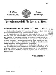 Verordnungsblatt für das Kaiserlich-Königliche Heer 18710310 Seite: 1