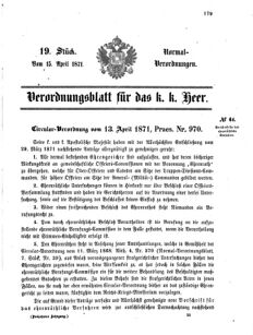 Verordnungsblatt für das Kaiserlich-Königliche Heer 18710415 Seite: 1