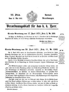 Verordnungsblatt für das Kaiserlich-Königliche Heer 18710517 Seite: 1