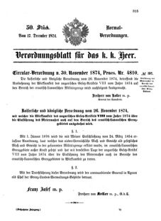 Verordnungsblatt für das Kaiserlich-Königliche Heer 18741217 Seite: 1