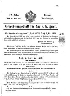 Verordnungsblatt für das Kaiserlich-Königliche Heer 18750413 Seite: 1