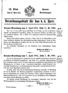 Verordnungsblatt für das Kaiserlich-Königliche Heer 18750427 Seite: 1