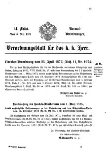 Verordnungsblatt für das Kaiserlich-Königliche Heer 18750506 Seite: 1