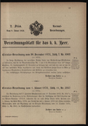 Verordnungsblatt für das Kaiserlich-Königliche Heer 18760108 Seite: 1