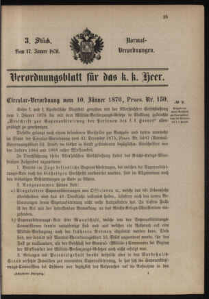 Verordnungsblatt für das Kaiserlich-Königliche Heer 18760117 Seite: 1