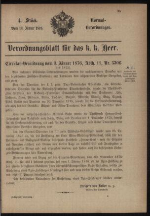 Verordnungsblatt für das Kaiserlich-Königliche Heer 18760118 Seite: 1