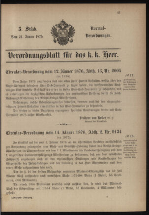 Verordnungsblatt für das Kaiserlich-Königliche Heer 18760124 Seite: 1