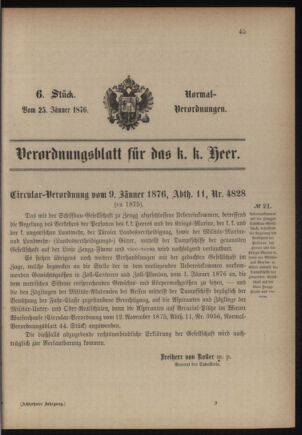 Verordnungsblatt für das Kaiserlich-Königliche Heer 18760125 Seite: 1