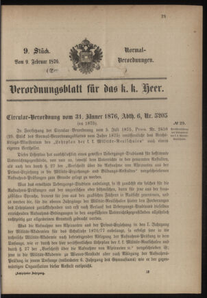 Verordnungsblatt für das Kaiserlich-Königliche Heer 18760209 Seite: 1