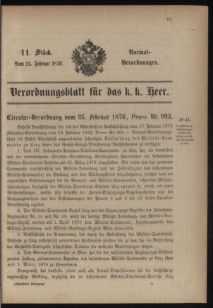 Verordnungsblatt für das Kaiserlich-Königliche Heer 18760225 Seite: 1