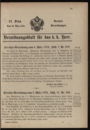 Verordnungsblatt für das Kaiserlich-Königliche Heer 18760310 Seite: 1