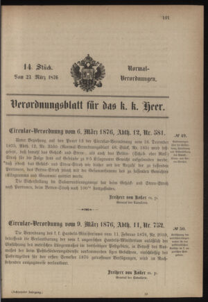 Verordnungsblatt für das Kaiserlich-Königliche Heer 18760323 Seite: 1