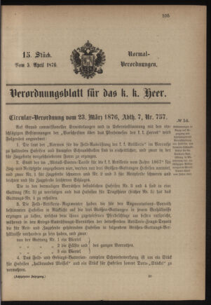 Verordnungsblatt für das Kaiserlich-Königliche Heer 18760405 Seite: 1