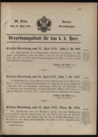 Verordnungsblatt für das Kaiserlich-Königliche Heer 18760430 Seite: 1