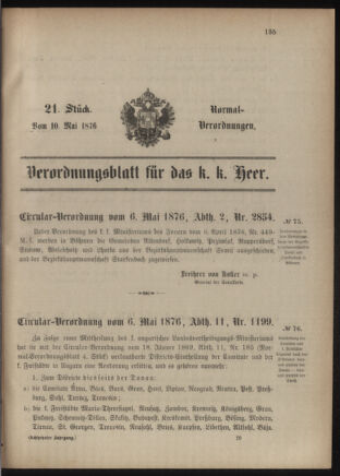 Verordnungsblatt für das Kaiserlich-Königliche Heer 18760510 Seite: 1