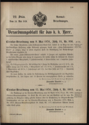 Verordnungsblatt für das Kaiserlich-Königliche Heer 18760524 Seite: 1