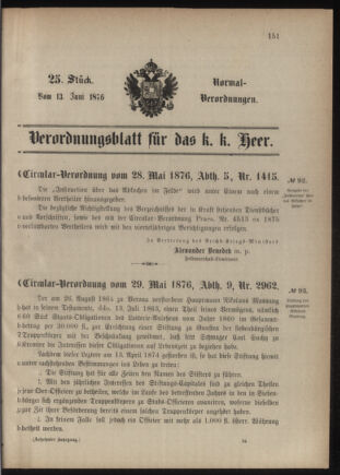 Verordnungsblatt für das Kaiserlich-Königliche Heer 18760613 Seite: 1