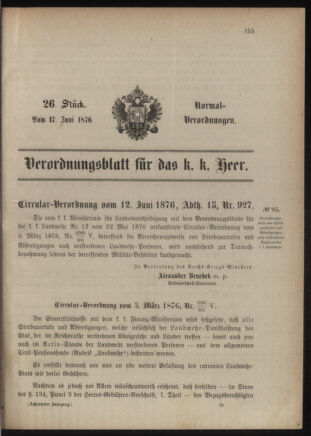 Verordnungsblatt für das Kaiserlich-Königliche Heer 18760617 Seite: 1