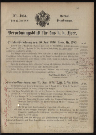 Verordnungsblatt für das Kaiserlich-Königliche Heer 18760627 Seite: 1