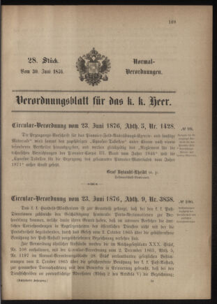 Verordnungsblatt für das Kaiserlich-Königliche Heer 18760630 Seite: 1