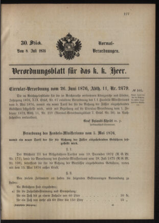 Verordnungsblatt für das Kaiserlich-Königliche Heer 18760708 Seite: 1