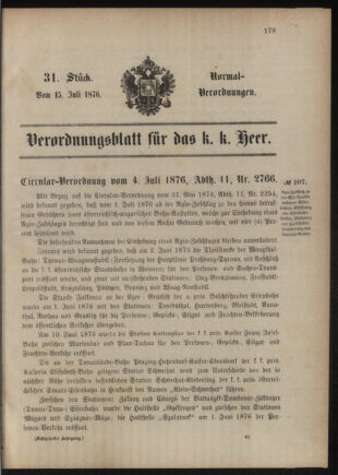 Verordnungsblatt für das Kaiserlich-Königliche Heer 18760715 Seite: 1