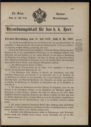 Verordnungsblatt für das Kaiserlich-Königliche Heer 18760721 Seite: 1