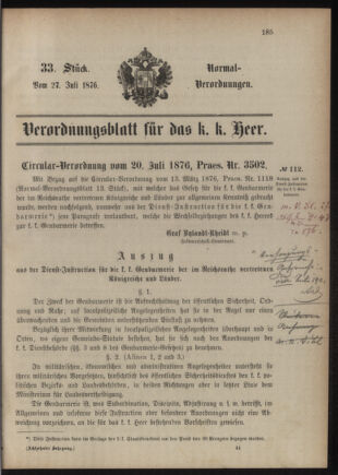 Verordnungsblatt für das Kaiserlich-Königliche Heer 18760727 Seite: 1