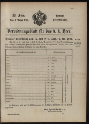 Verordnungsblatt für das Kaiserlich-Königliche Heer 18760804 Seite: 1