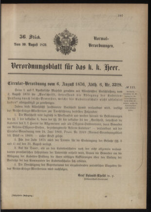 Verordnungsblatt für das Kaiserlich-Königliche Heer 18760810 Seite: 1