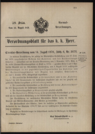 Verordnungsblatt für das Kaiserlich-Königliche Heer 18760824 Seite: 1