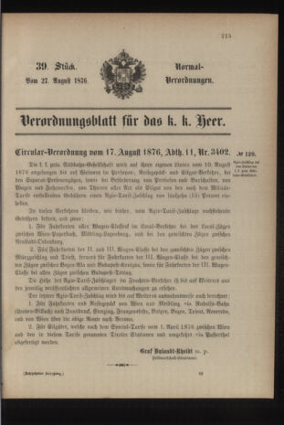 Verordnungsblatt für das Kaiserlich-Königliche Heer 18760827 Seite: 1